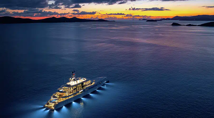luxurious yacht illuminated A luxurious yacht illuminated with lights sails