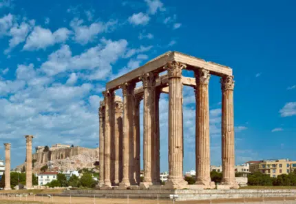The Temple of Olympian Zeus in Athens in the daytime