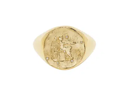 Virgo signet ring made of gold with diamond - fine zodiac jewelry by Azlee